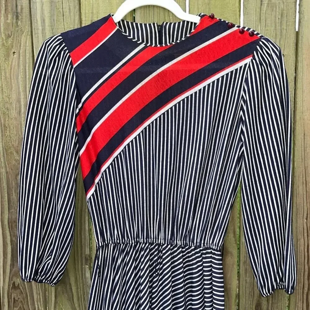 Vintage dress | dress with red white and blue stripes a - Picture 4 of 10